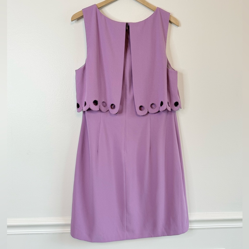 Trina Turk Purple Posey Scalloped Overlay Flounce Sheath Dress - Picture 7 of 10